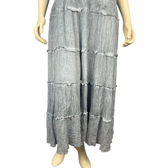 The Pyramid Collection XL Maxi Dress Blue Grey Ruffle Tiered Sleeveless‎ Lined - Picture 5 of 14
